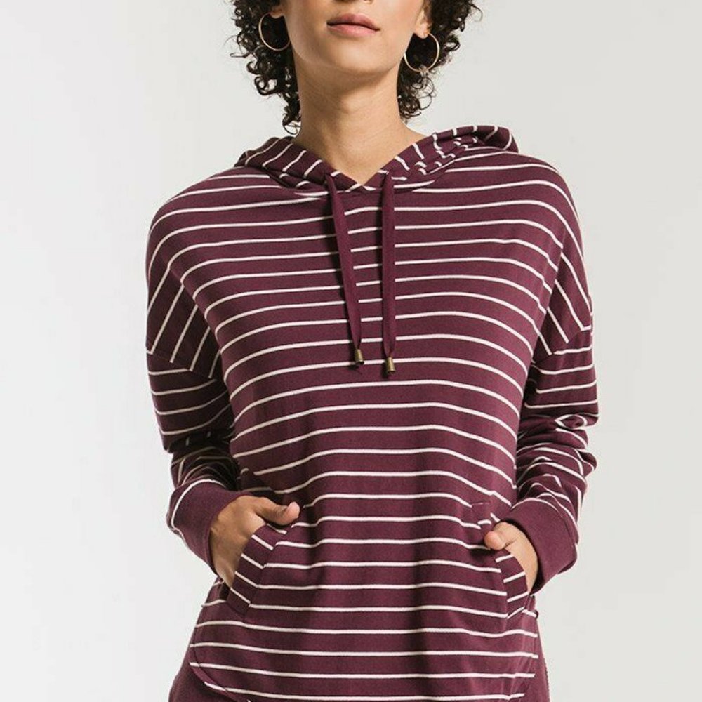 Z SUPPLY STRIPED DAKOTA HOODIE SIZE XS M PEARL/MAUVE NWT